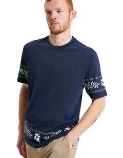 Border Print Tee in Dark Navy