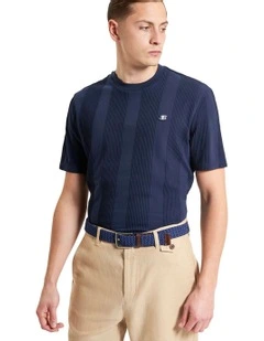 Textured Vertical Stripe Tee in Dark Navy