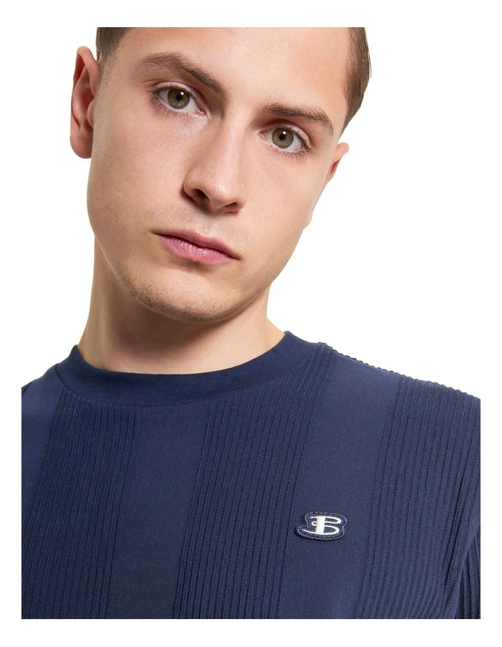 Textured Vertical Stripe Tee in Dark Navy image 4