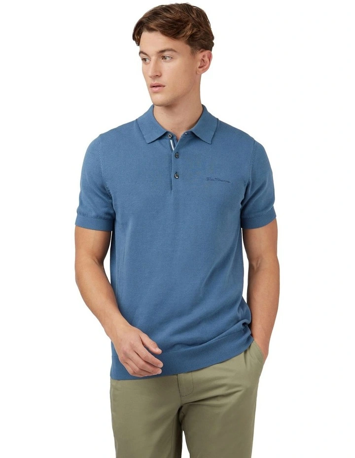 Signature Short Sleeve Knitted Polo in Blue image 1