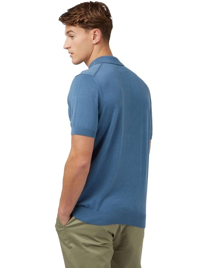 Signature Short Sleeve Knitted Polo in Blue image 3