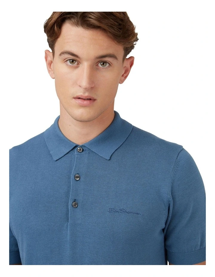 Signature Short Sleeve Knitted Polo in Blue image 4