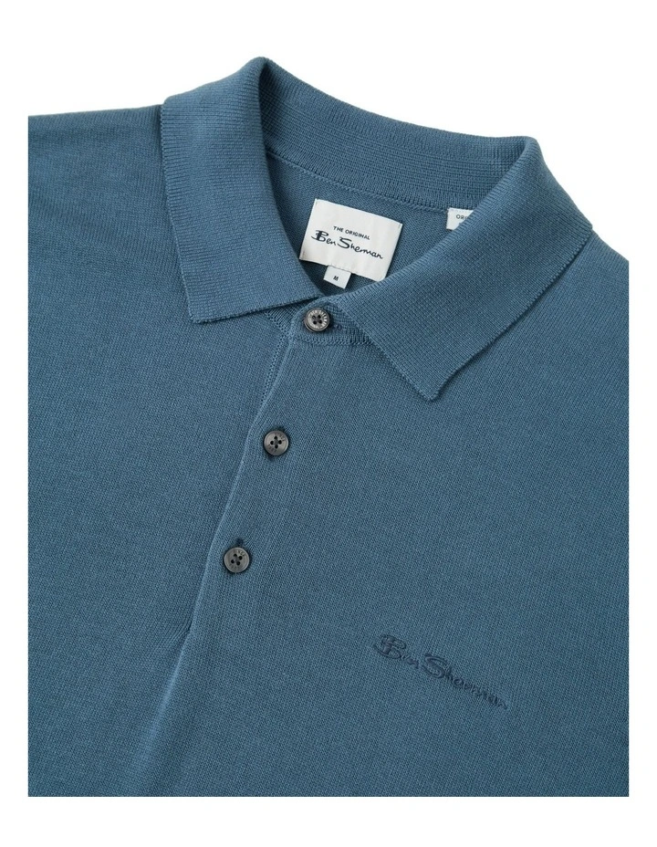 Signature Short Sleeve Knitted Polo in Blue image 5