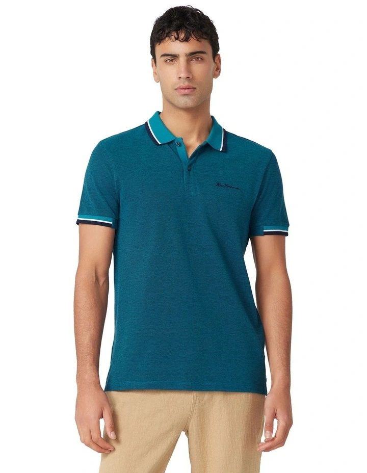 Birdseye Polo Shirt in Tile Blue image 1