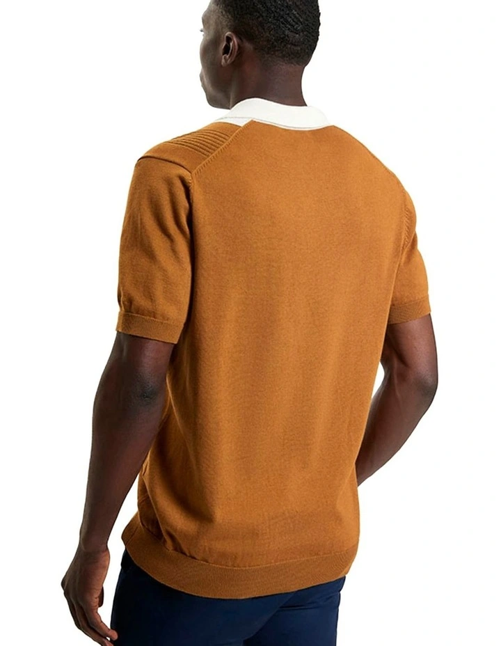 Textured Block Stripe Polo in Caramel image 2