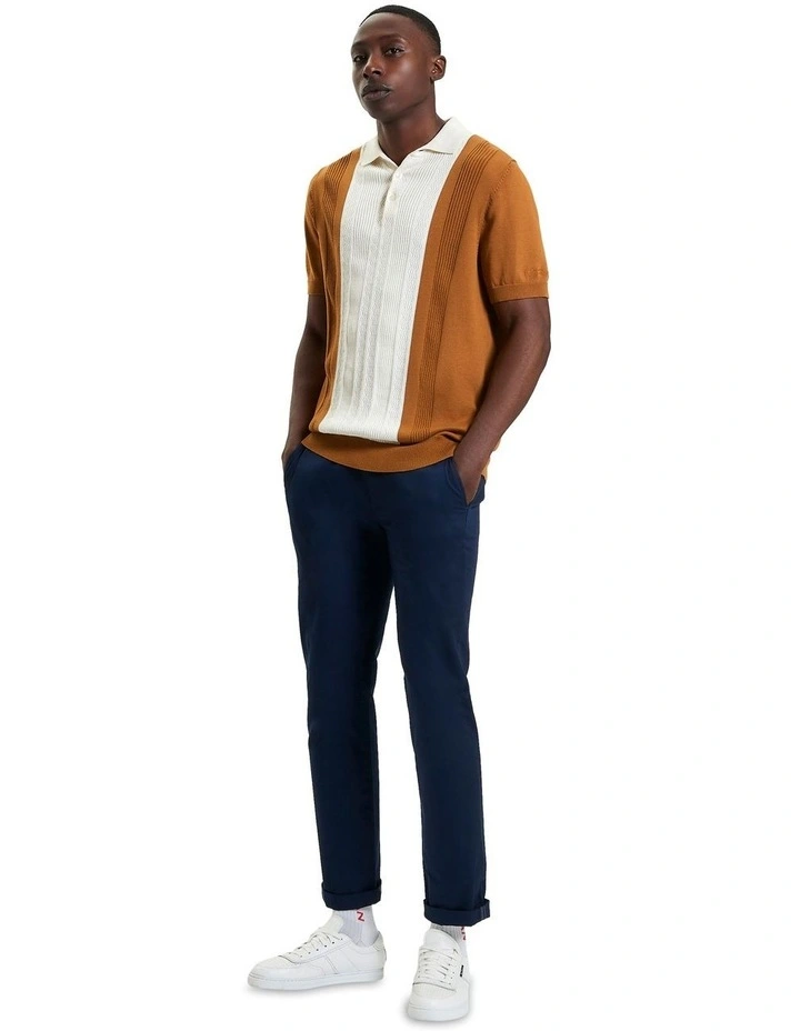 Textured Block Stripe Polo in Caramel image 3