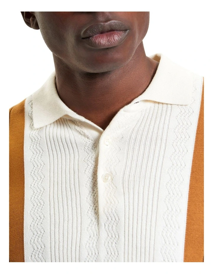 Textured Block Stripe Polo in Caramel image 4
