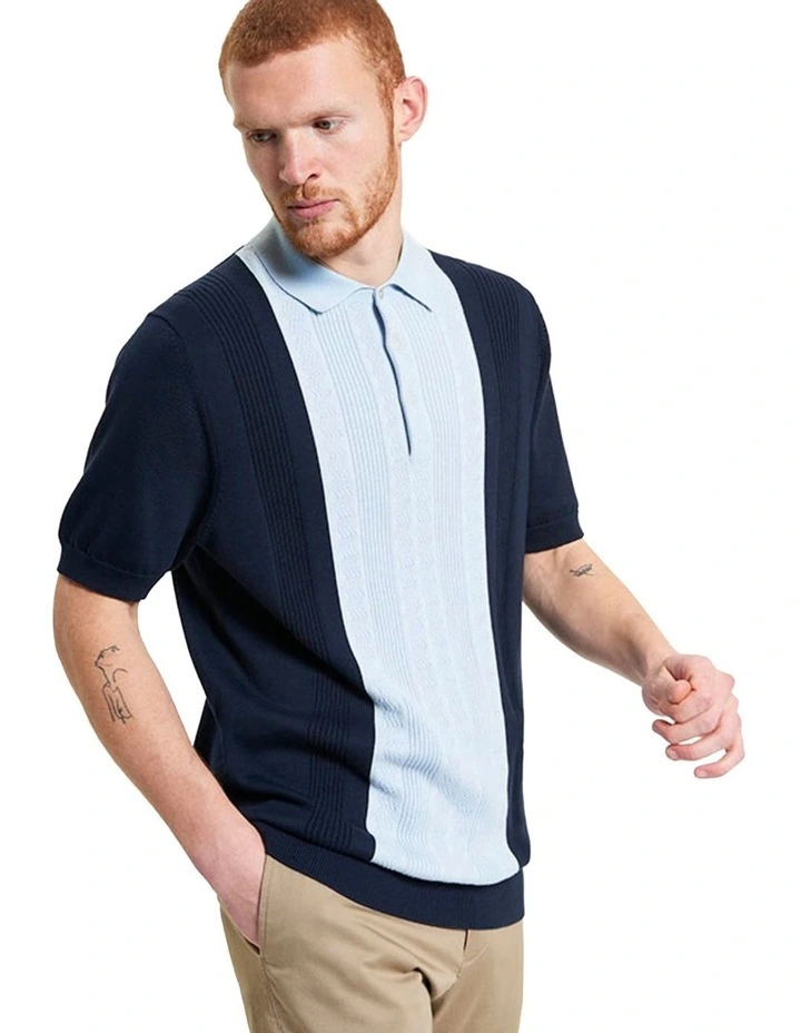 Textured Block Stripe Polo in Dark Navy image 1