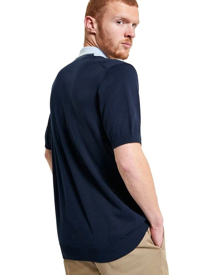 Textured Block Stripe Polo in Dark Navy image 2