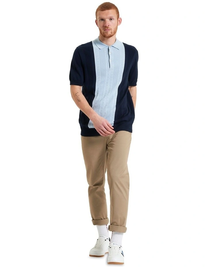 Textured Block Stripe Polo in Dark Navy image 3