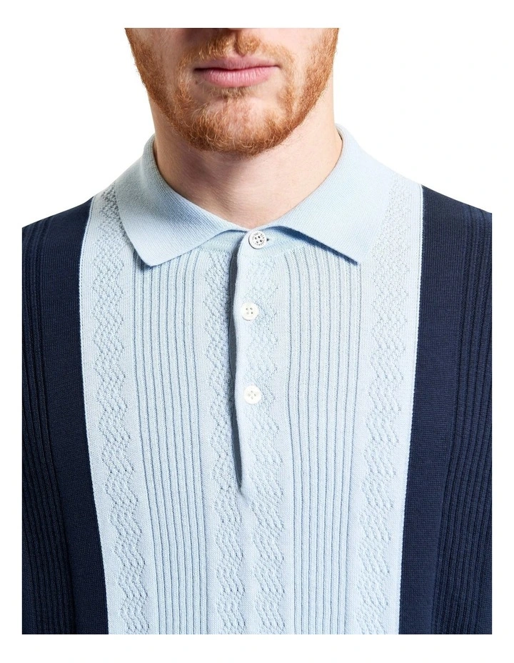 Textured Block Stripe Polo in Dark Navy image 4