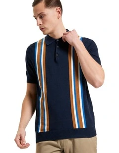Vertical Stripe Polo in Dark Navy