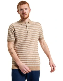 Jacquard Stripe Polo in Sand