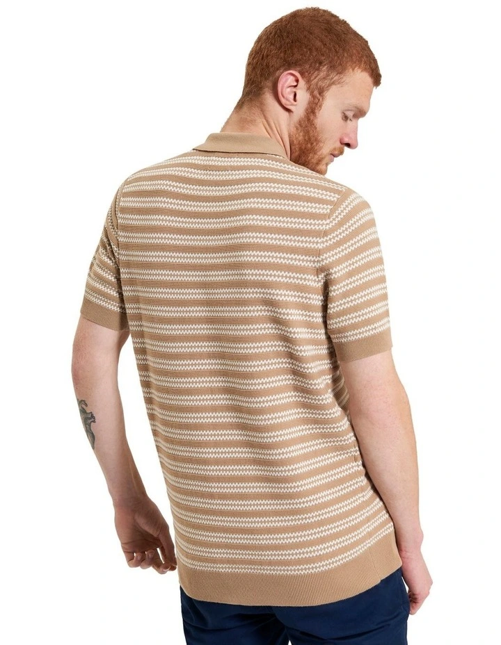 Jacquard Stripe Polo in Sand image 2