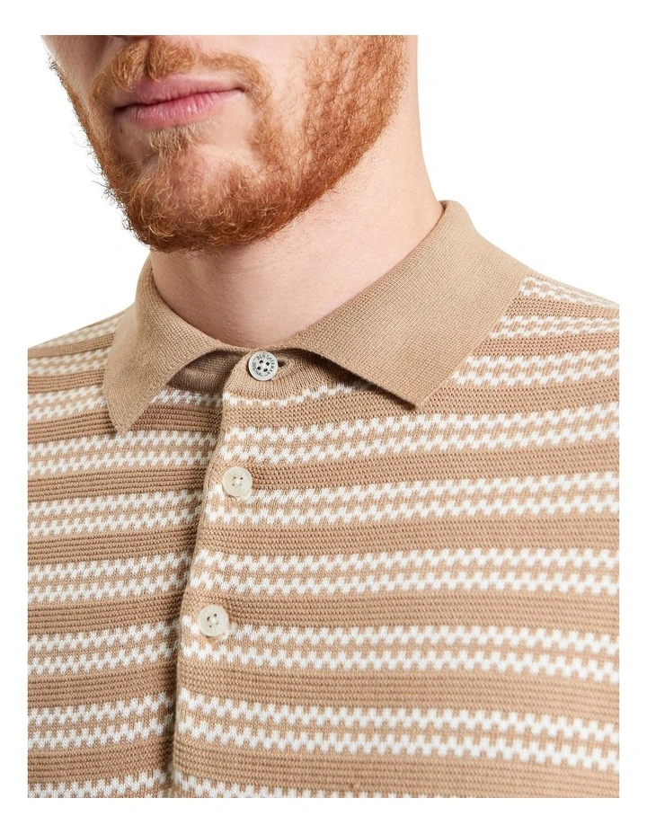 Jacquard Stripe Polo in Sand image 4