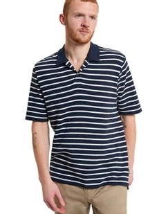 Waffle Stripe Polo in Dark Navy