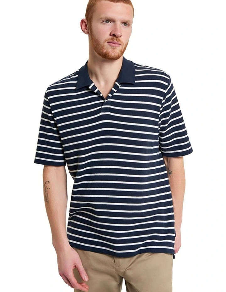 Waffle Stripe Polo in Dark Navy image 1