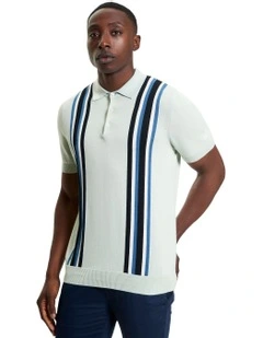 Vertical Stripe Polo in Light Green