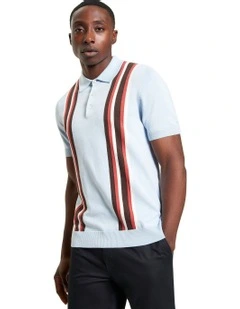 Vertical Stripe Polo in Ice Blue