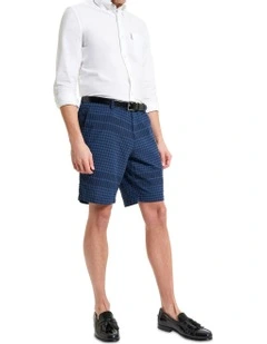 Seersucker Check Shorts in Dark Navy