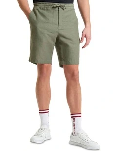Linen Cotton Drawcord Shorts in Olive