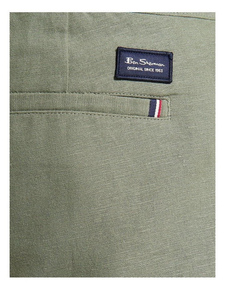 Linen Cotton Drawcord Shorts in Olive image 4