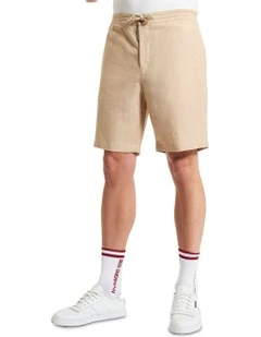 Linen Cotton Drawcord Shorts in Stone