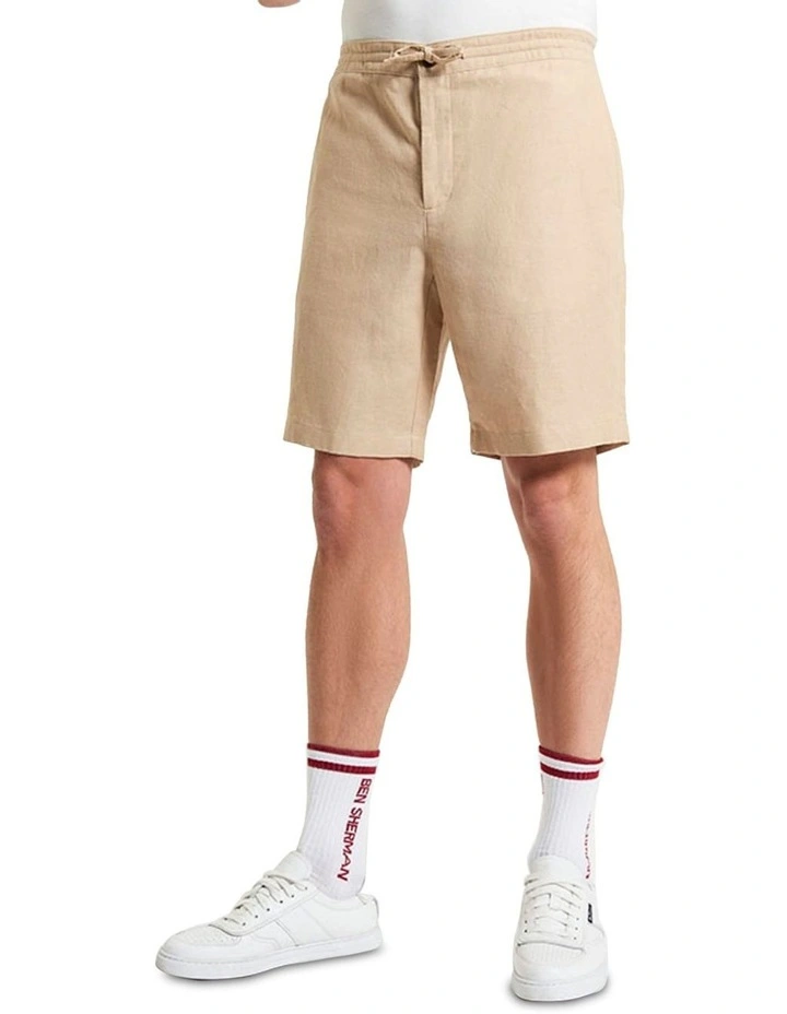 Linen Cotton Drawcord Shorts in Stone image 1