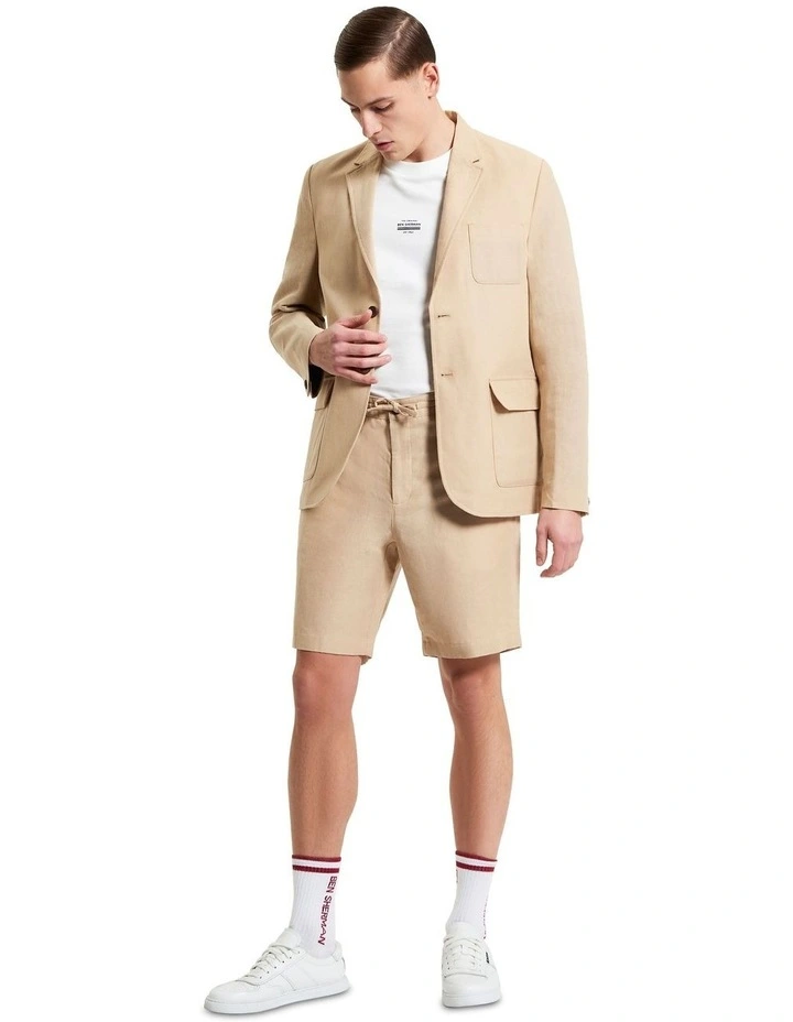 Linen Cotton Drawcord Shorts in Stone image 3