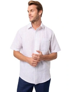 Massimo Linen Short Sleeve Shirt in Redwood