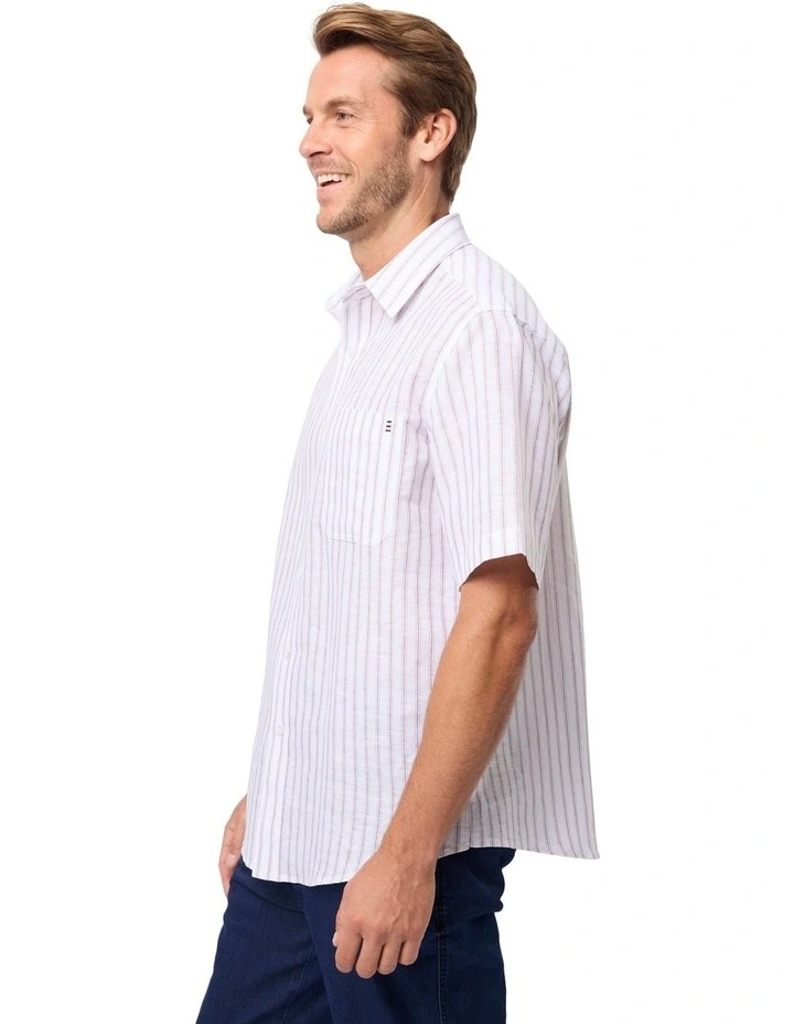 Massimo Linen Short Sleeve Shirt in Redwood image 3