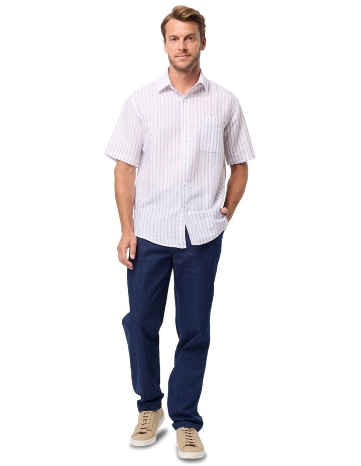 Massimo Linen Short Sleeve Shirt in Redwood image 5