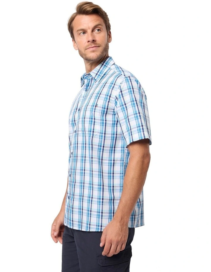 Trev Bamboo Blend Short Sleeve Shirt in Teal Blue image 3