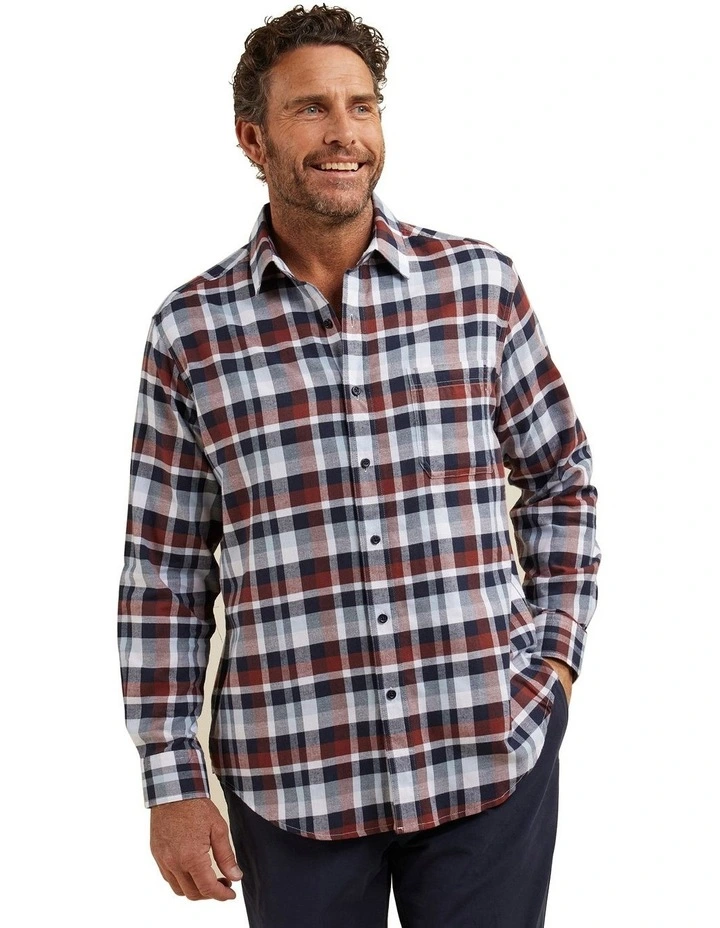 Maxwel Cotton Brushed Long Sleeve Shirt in Blue image 1