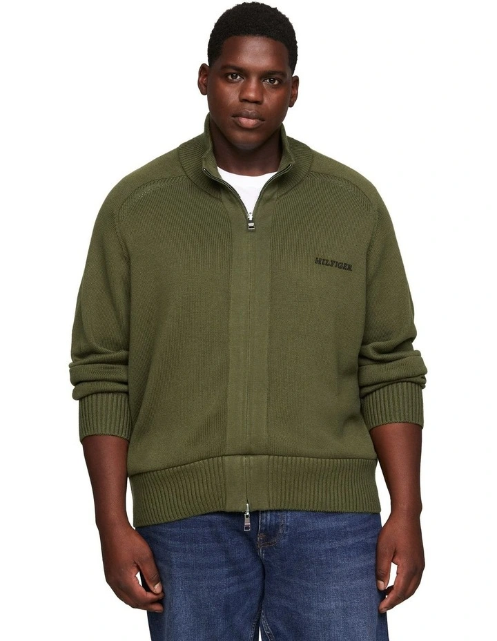 Big & Tall Monotype Chunky Cotton Zip Thru Knit Green image 1