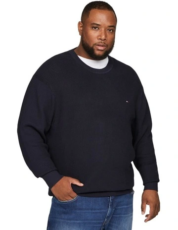 Big & Tall Structure Crew Neck Sweater in Navy
