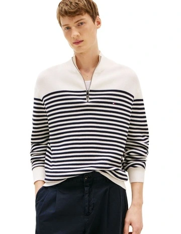 Textured Quarter-zip Jumper  in Cream