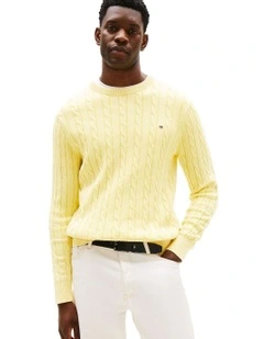 Cable Knit Washed Jumper in Yellow