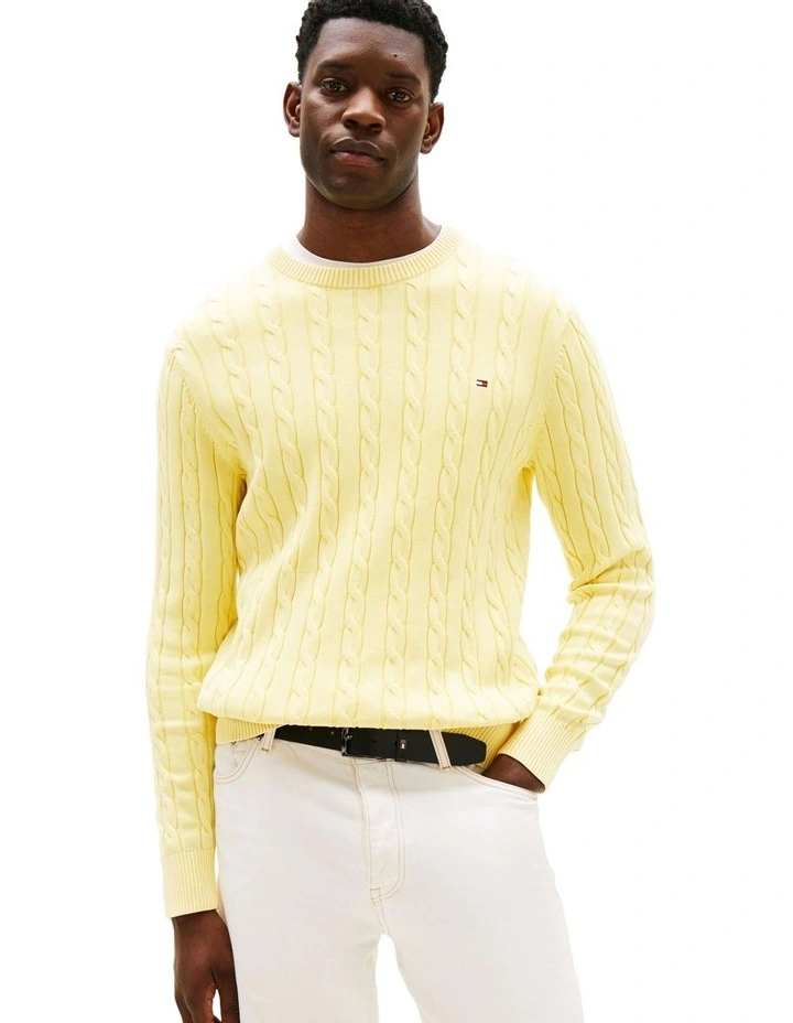 Cable Knit Washed Jumper in Yellow image 1