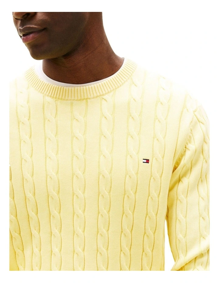 Cable Knit Washed Jumper in Yellow image 3
