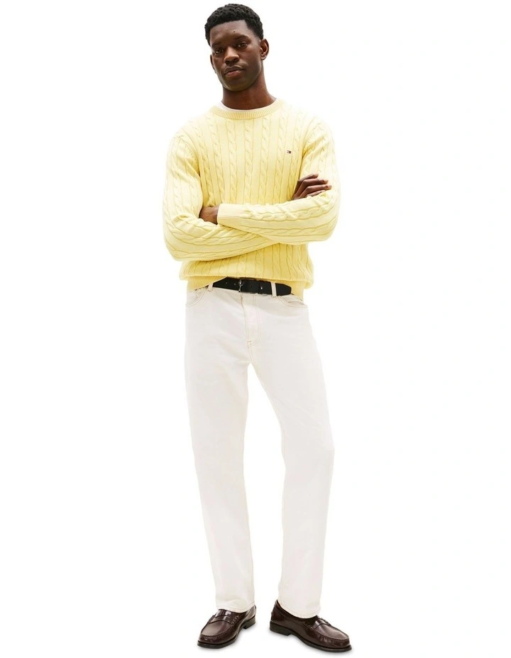 Cable Knit Washed Jumper in Yellow image 4