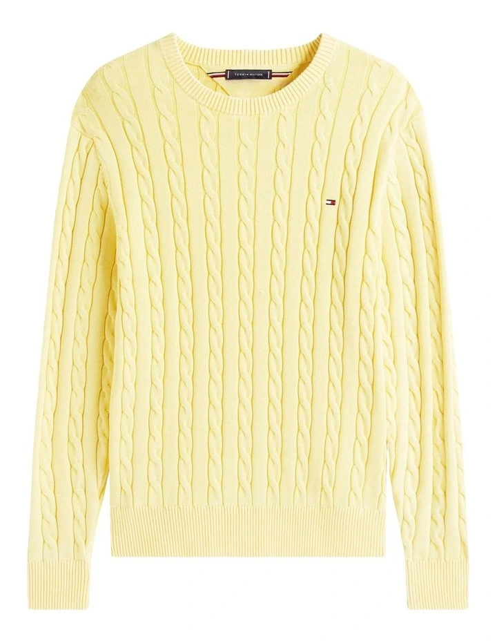 Cable Knit Washed Jumper in Yellow image 5