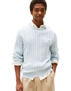 Cable Knit Washed Jumper in Blue