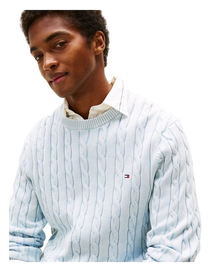 Cable Knit Washed Jumper in Blue image 3