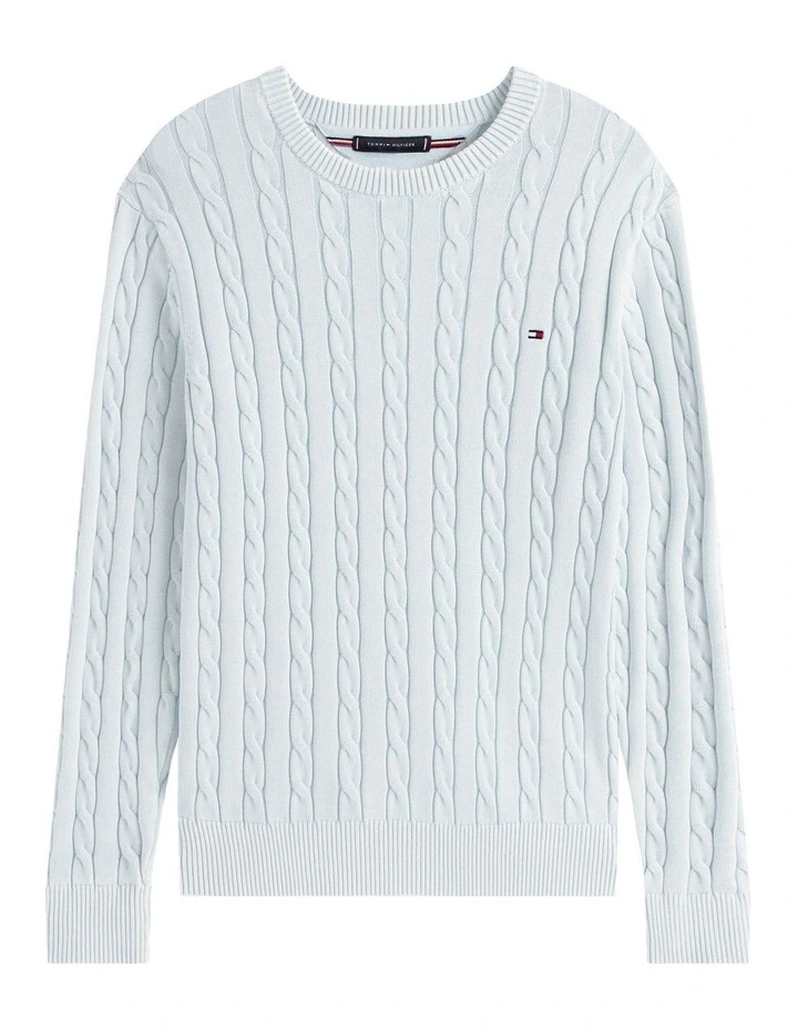 Cable Knit Washed Jumper in Blue image 5
