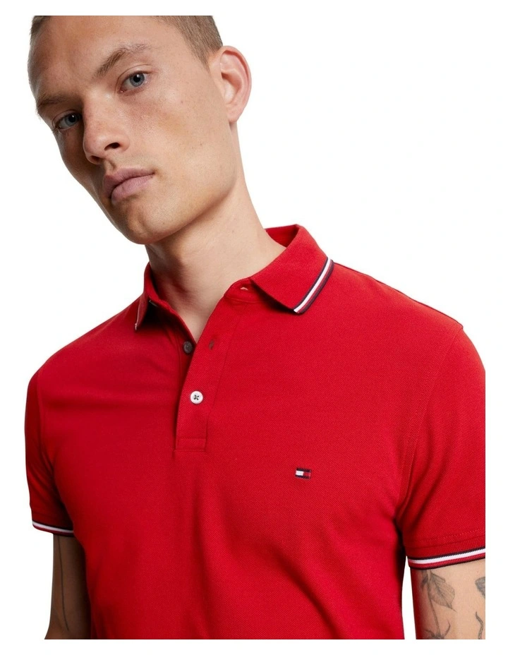 1985 Collection Tipped Slim Fit Polo in Red image 3