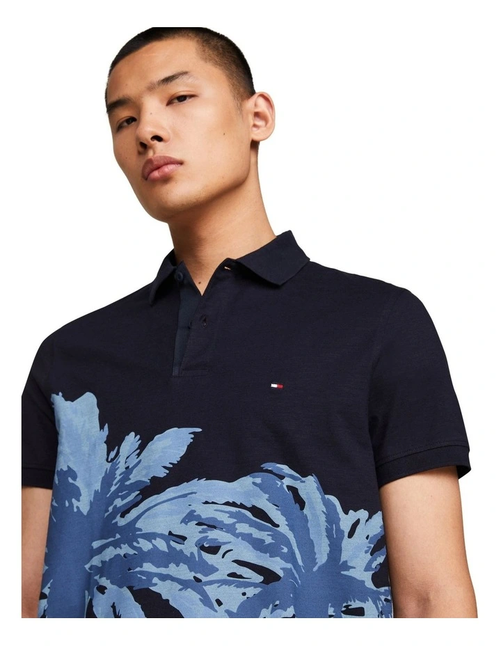 Palm Print Regular Fit Polo in Blue image 2
