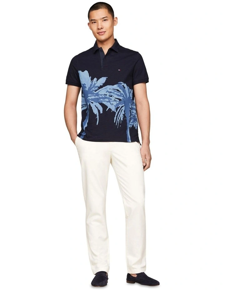 Palm Print Regular Fit Polo in Blue image 4