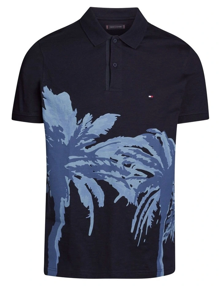 Palm Print Regular Fit Polo in Blue image 5