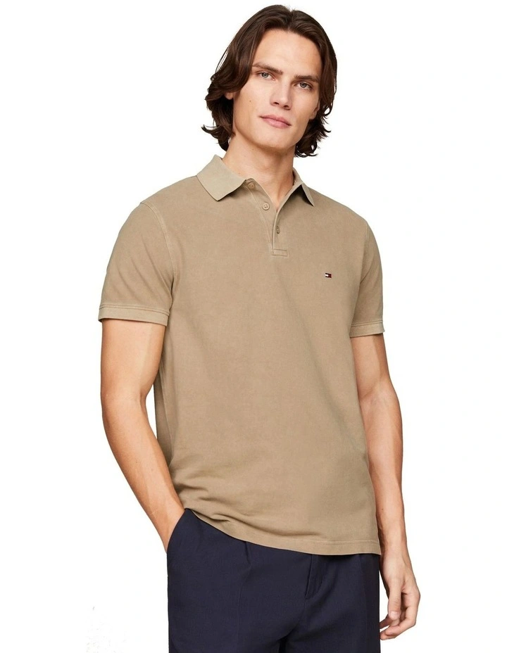 Garment Dyed Flag Embroidery Regular Polo Shirt in Beige image 1
